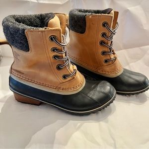 Sorel Womens Slimpack II Duck Boots Size 6 Lace Up Elk Tan Lined Winter Snow